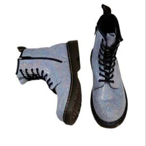 Dr. Martens 1460 Y Pascal Suede Silver Shimmer Combat Boots US 6